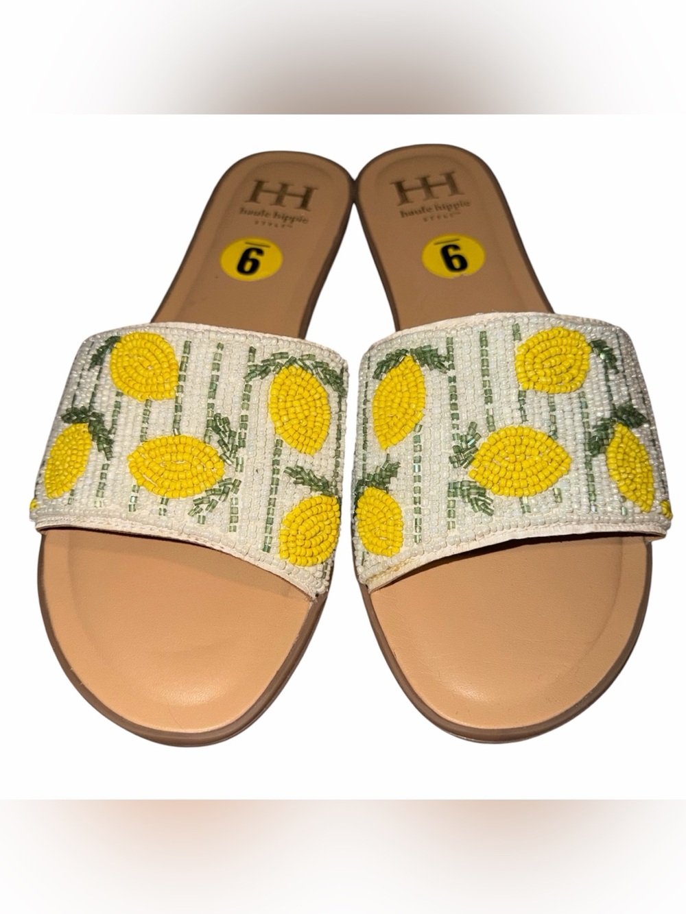 Size 9 Haute Hippie Yellow Beaded Lemon Sandals